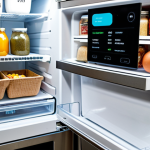 **

A smart refrigerator interface displaying expiration dates of food items, suggested recipes based on available ingredients, and an option to automatically order groceries. The scene should be well-lit and modern, emphasizing convenience and reducing food waste.

**