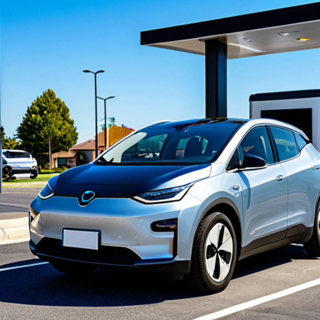 Electric Vehicle Charging**

"A modern electric car charging at a public charging station in a suburban neighborhood, fully clothed driver visible inside the car, appropriate attire, safe for work, perfect anatomy, natural proportions, professional photograph, daytime setting, clear skies, showcasing the convenience of EV infrastructure, family-friendly, modest background."

**
