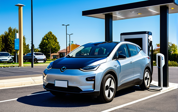 Electric Vehicle Charging**

"A modern electric car charging at a public charging station in a suburban neighborhood, fully clothed driver visible inside the car, appropriate attire, safe for work, perfect anatomy, natural proportions, professional photograph, daytime setting, clear skies, showcasing the convenience of EV infrastructure, family-friendly, modest background."

**