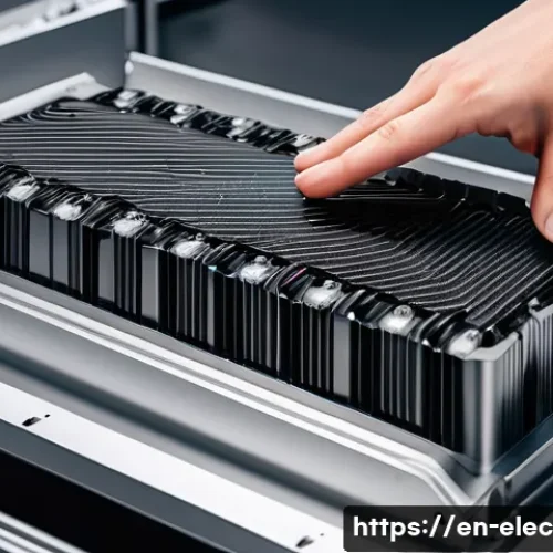 테슬라와 전자공학 혁신 사례 - A detailed cross-sectional illustration of a Tesla lithium-ion battery pack showcasing high-energy d...