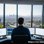 전자공학 엔지니어 연봉 협상 전략 - A professional electronics engineer in a modern tech office, analyzing complex circuit diagrams on m...