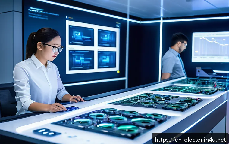 자동차 ECU 설계 사례 - A futuristic automotive engineering lab showcasing a modular ECU system on a high-tech workbench, wi...